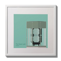 Illustration  The Great Light lighthouse on an ocean green background,  in a white square frame measuring 30x30cm.