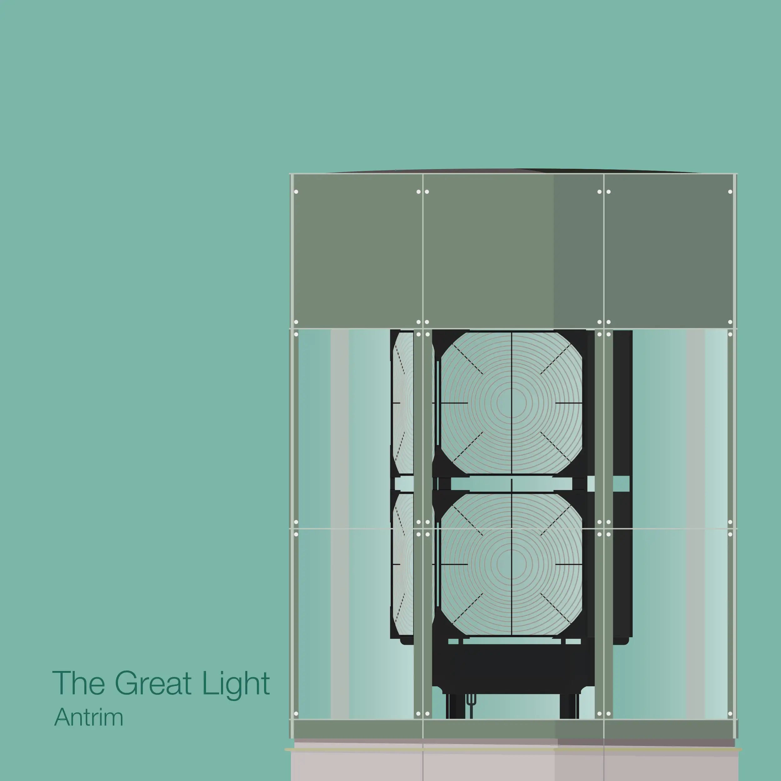 Illustration  The Great Light lighthouse on an ocean green background
