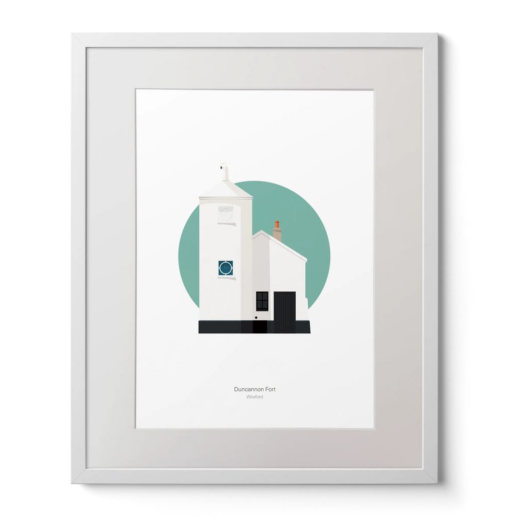 Framed artwork of a lighthouse design with a white frame on a white background