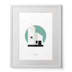 Framed artwork of a lighthouse design with a white frame on a white background