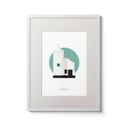 Framed artwork of a lighthouse on a green circle with a white background