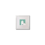Small framed artwork of a white lighthouse with small building next to it on an ocean green background