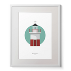 Framed artwork of a lighthouse design on a white background with a green circle