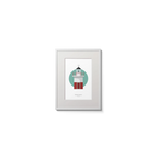 Framed artwork of a lighthouse on a white background with a green circle as a backdrop