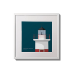 Framed artwork of a lighthouse on a blue background