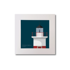 Artwork of a lighthouse on a dark blue background
