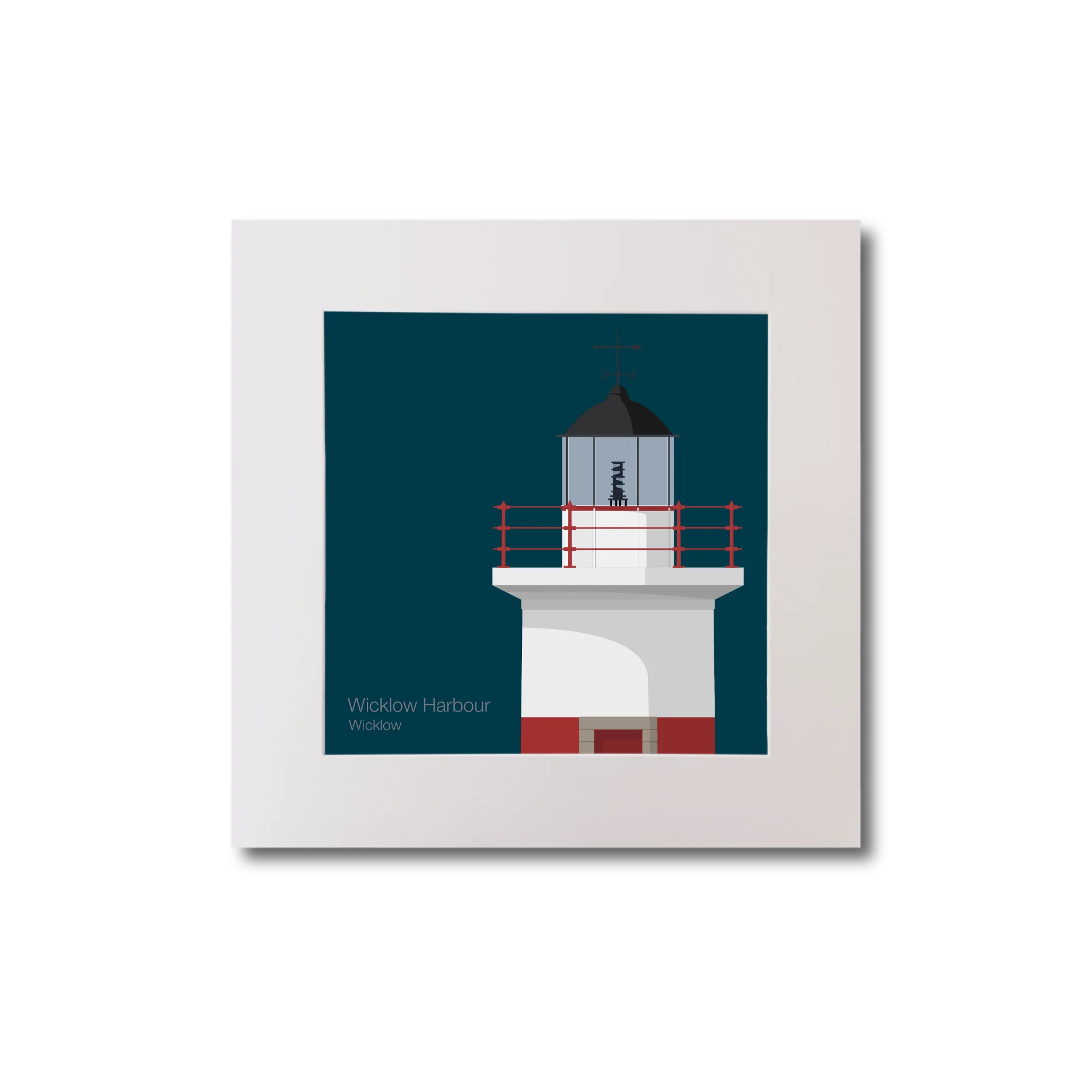 Artwork of a lighthouse on a dark blue background