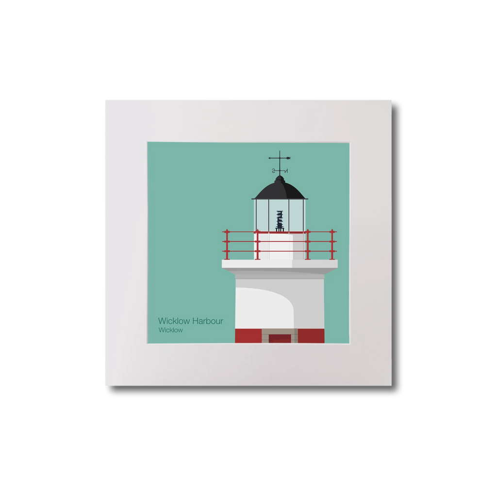 Artwork of a lighthouse on a green background