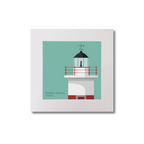 Artwork of a lighthouse on a green background