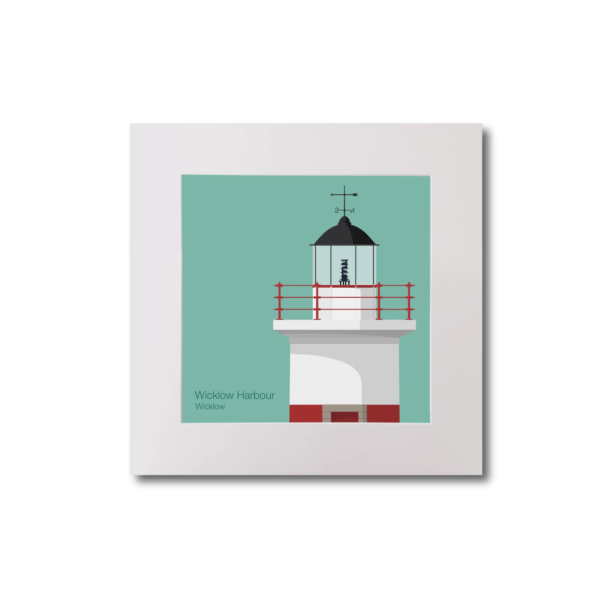 Artwork of a lighthouse on a green background