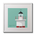 Framed artwork of a lighthouse on a teal background