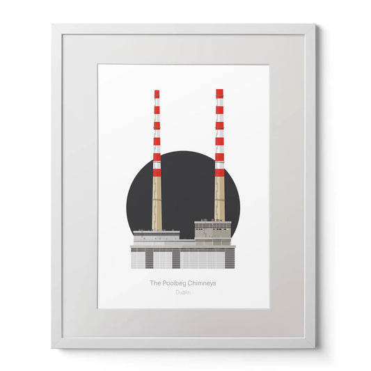 Framed wall art print of the Poolbeg Chimneys, power plant in Dublin Ireland.