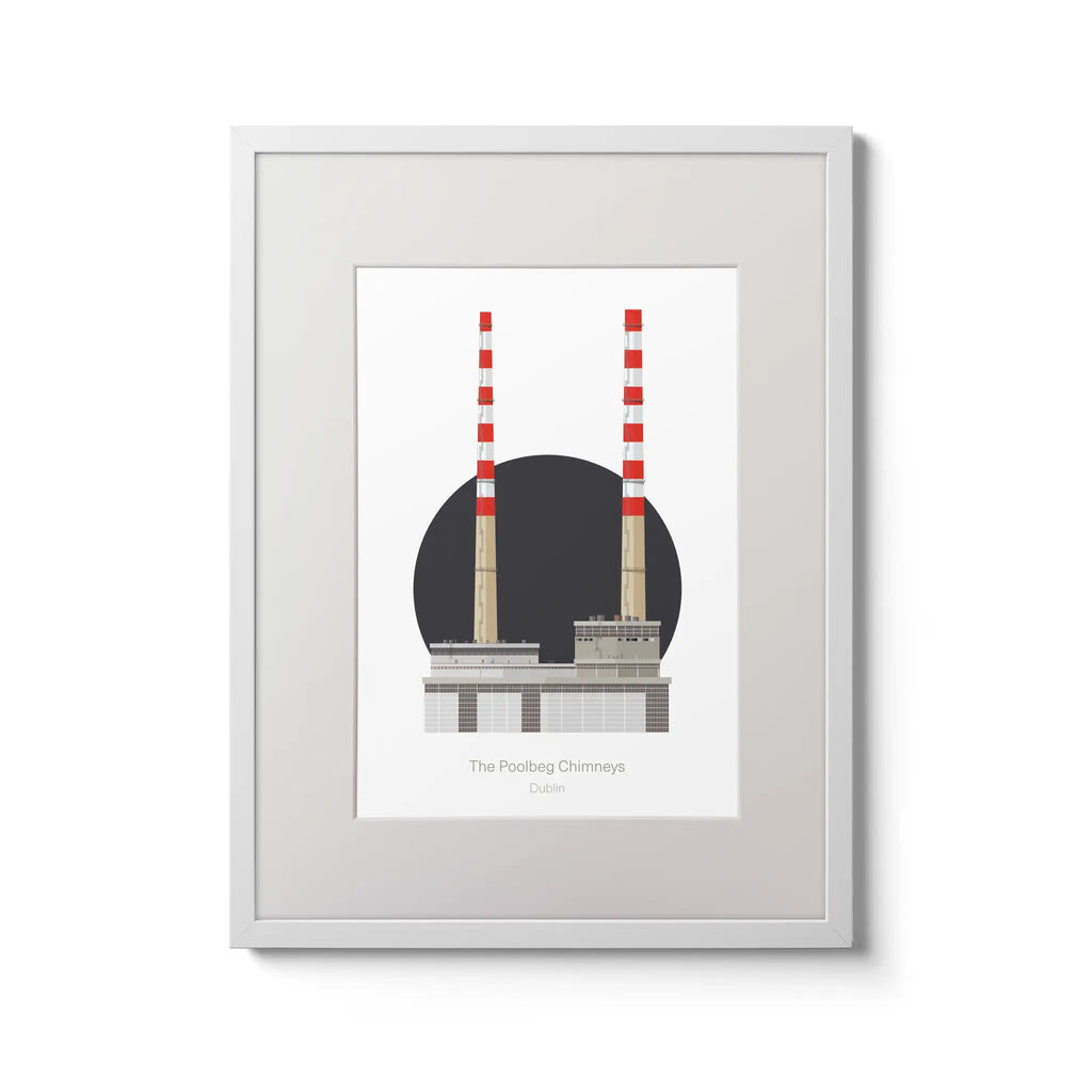 Framed wall art print of the Poolbeg Chimneys, power plant in Dublin Ireland.