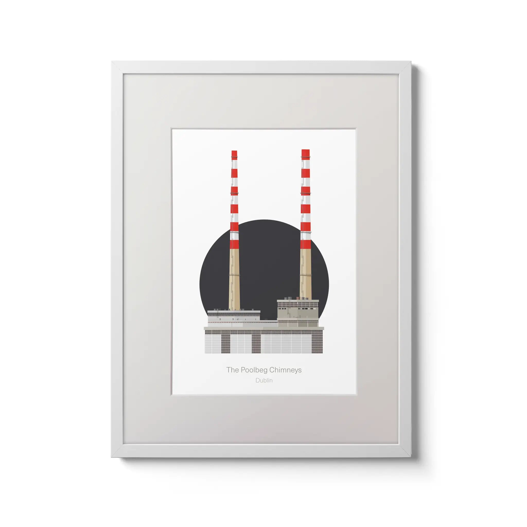 Framed wall art print of the Poolbeg Chimneys, power plant in Dublin Ireland.