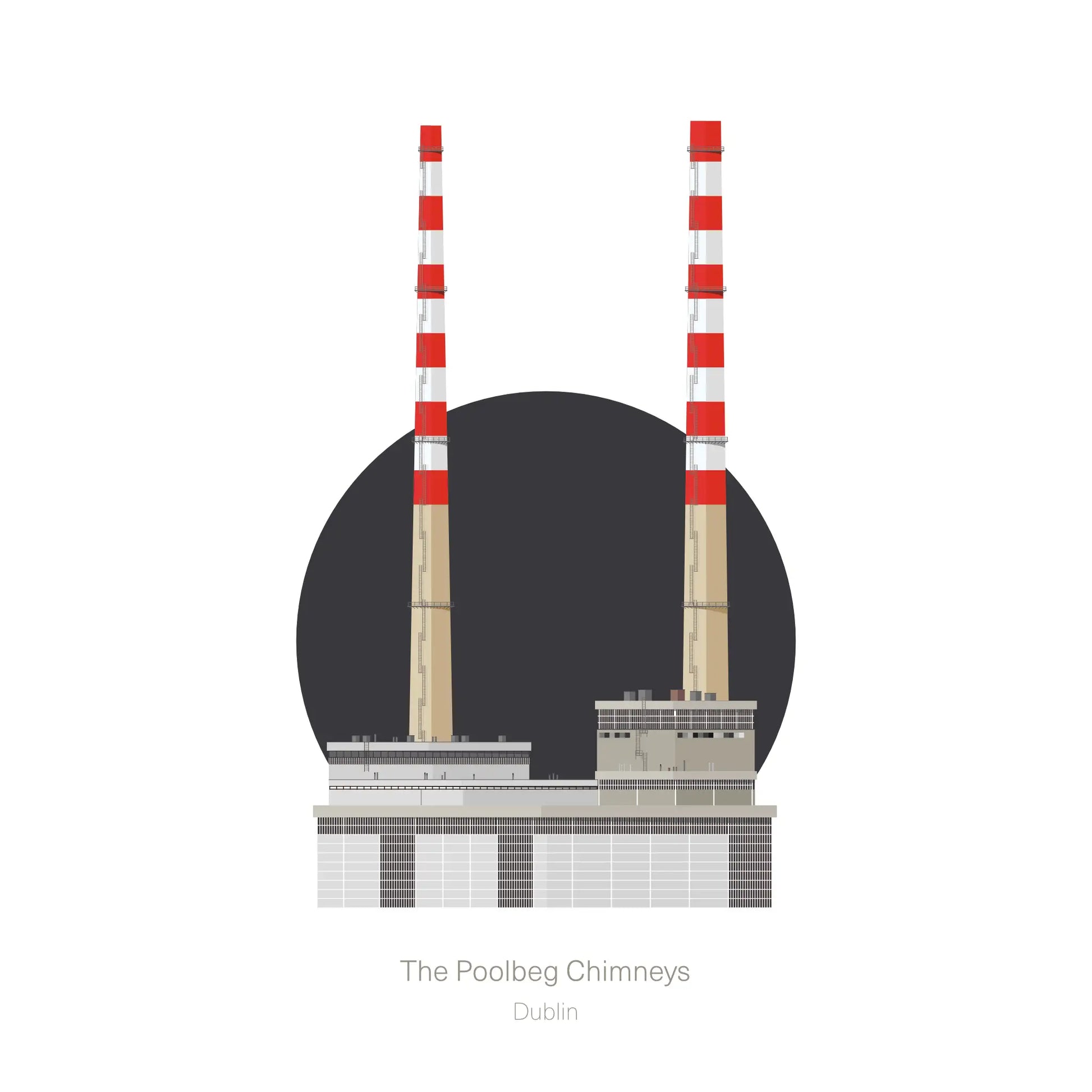 Illustration of the Poolbeg Chimneys, power plant in Dublin Ireland, detail.