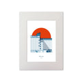 Mounted contemporary art print of R&H Hall in Port of Cork, with red background.