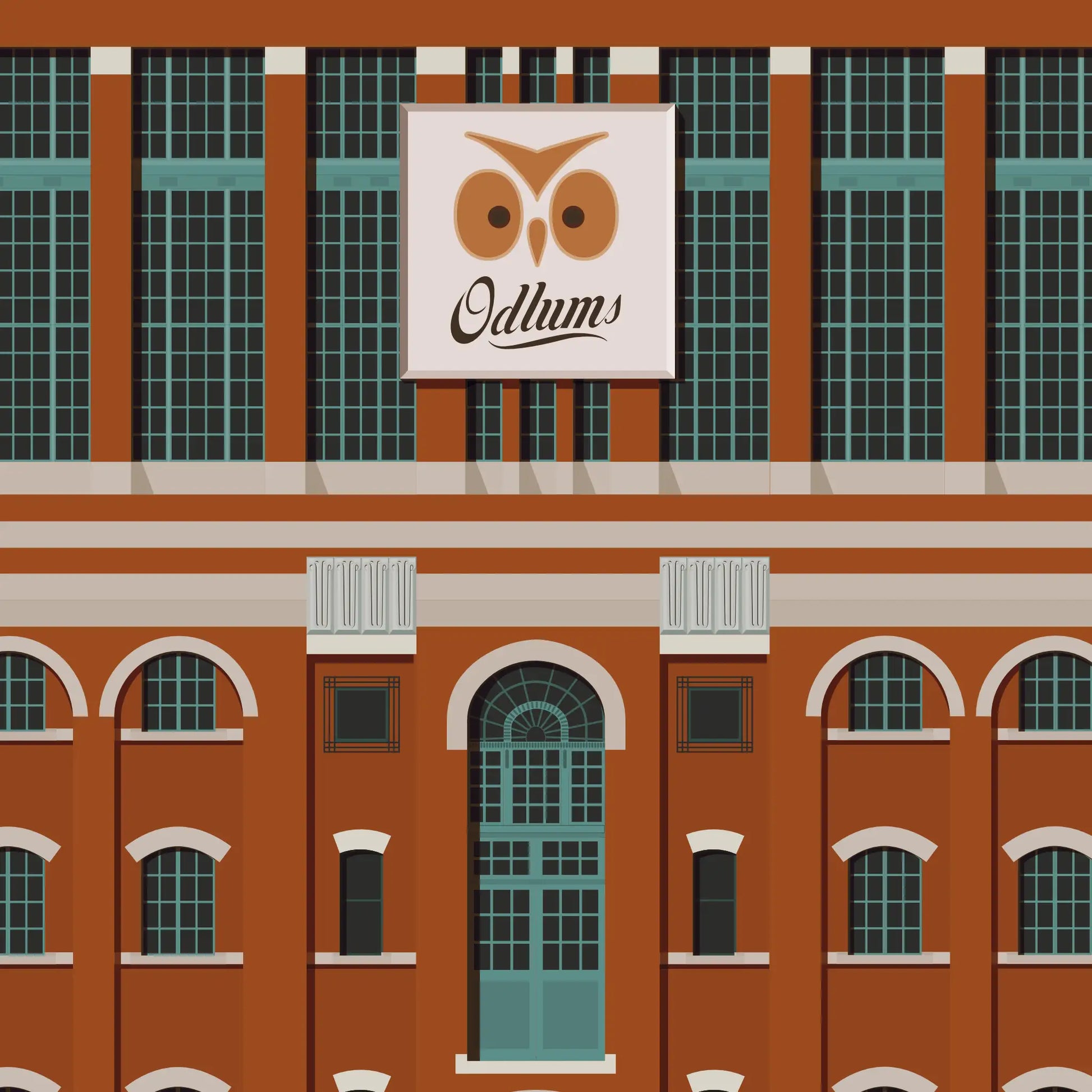 Illustrated detail of the Odlums Flour Mill in Cork, Ireland.