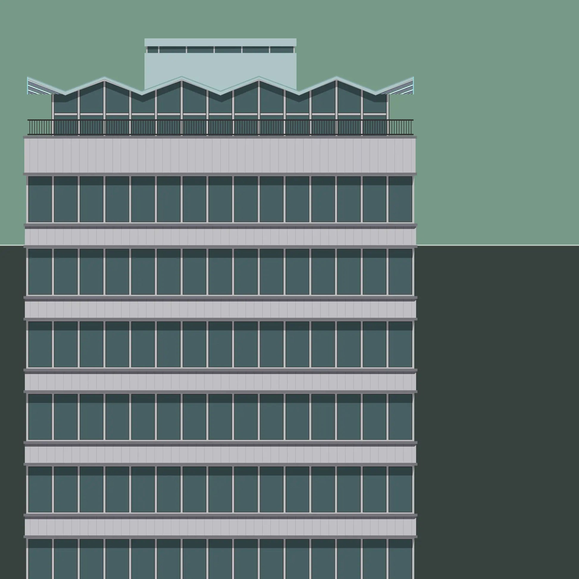 Detail of a contemporary drawing of Liberty Hall in Dublin.
