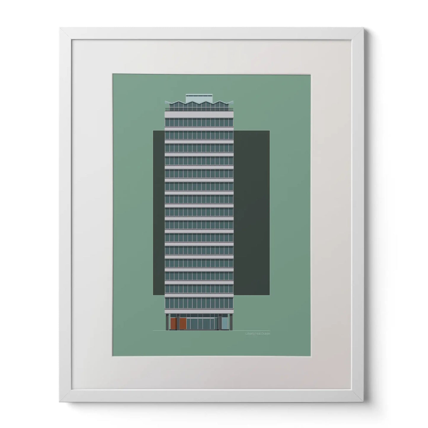Contemporary drawing as framed wall art of Liberty Hall in Dublin, Ireland