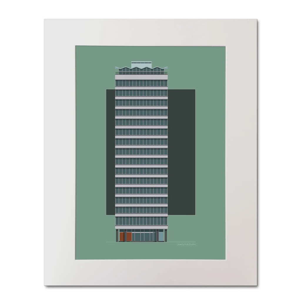 Modern drawing of Liberty Hall in Dublin mounted and ready for framing.