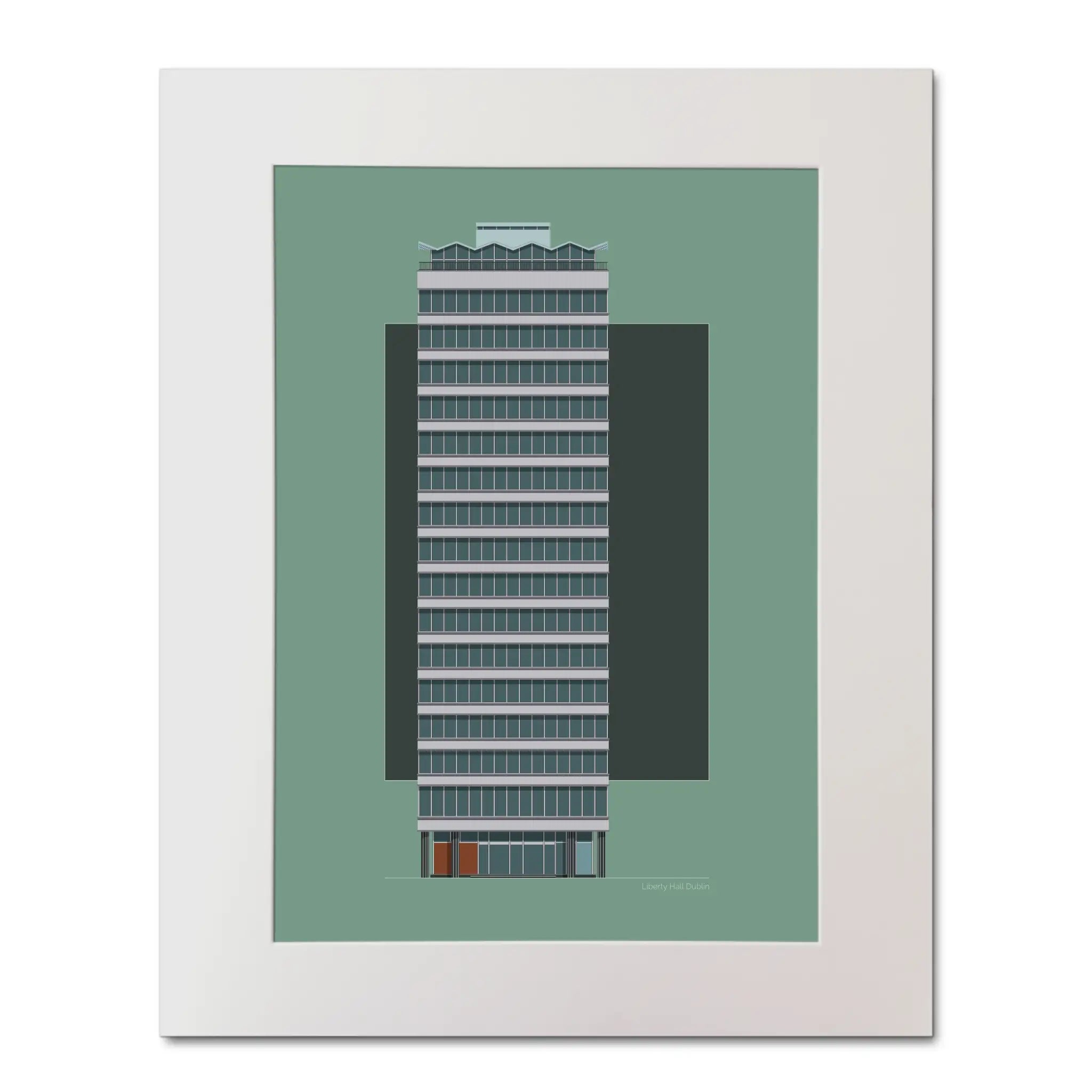 Modern drawing of Liberty Hall in Dublin mounted and ready for framing.