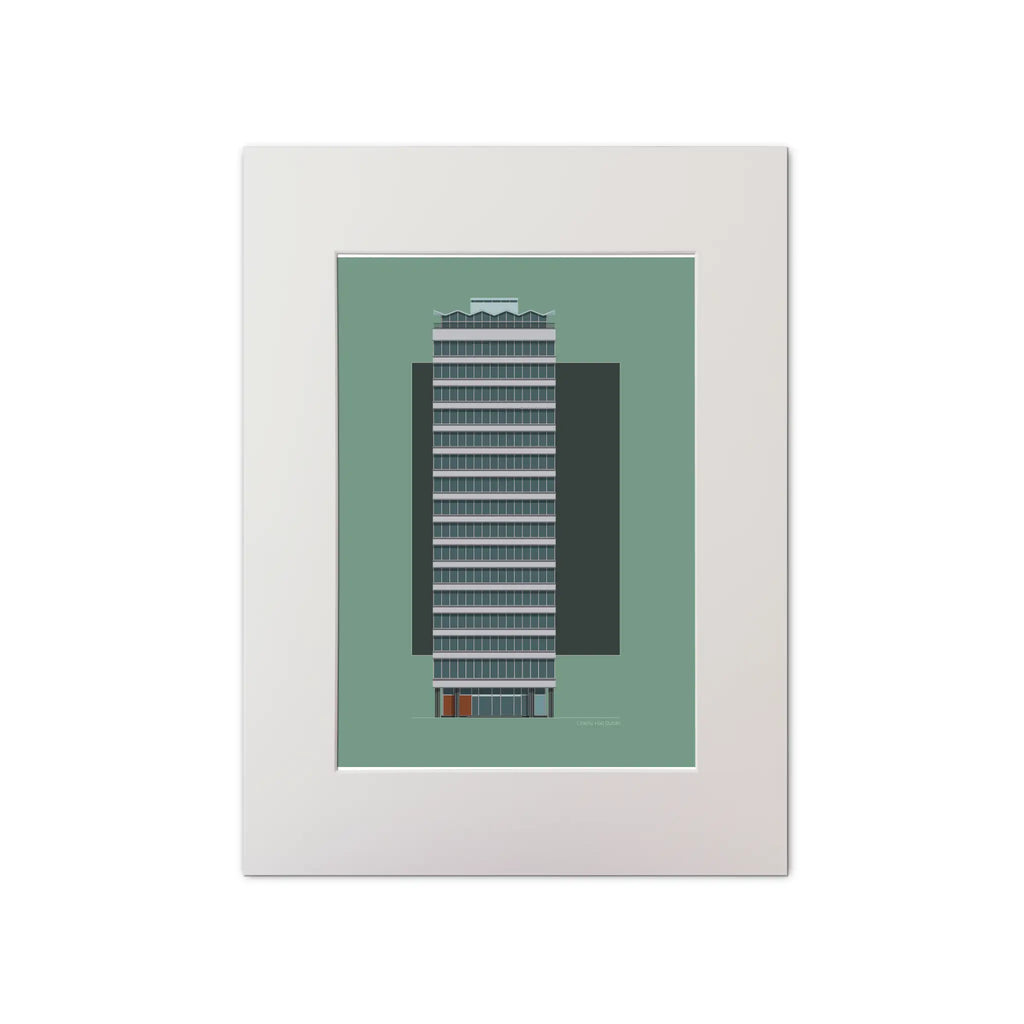 Modern drawing of Liberty Hall in Dublin mounted and ready for framing.