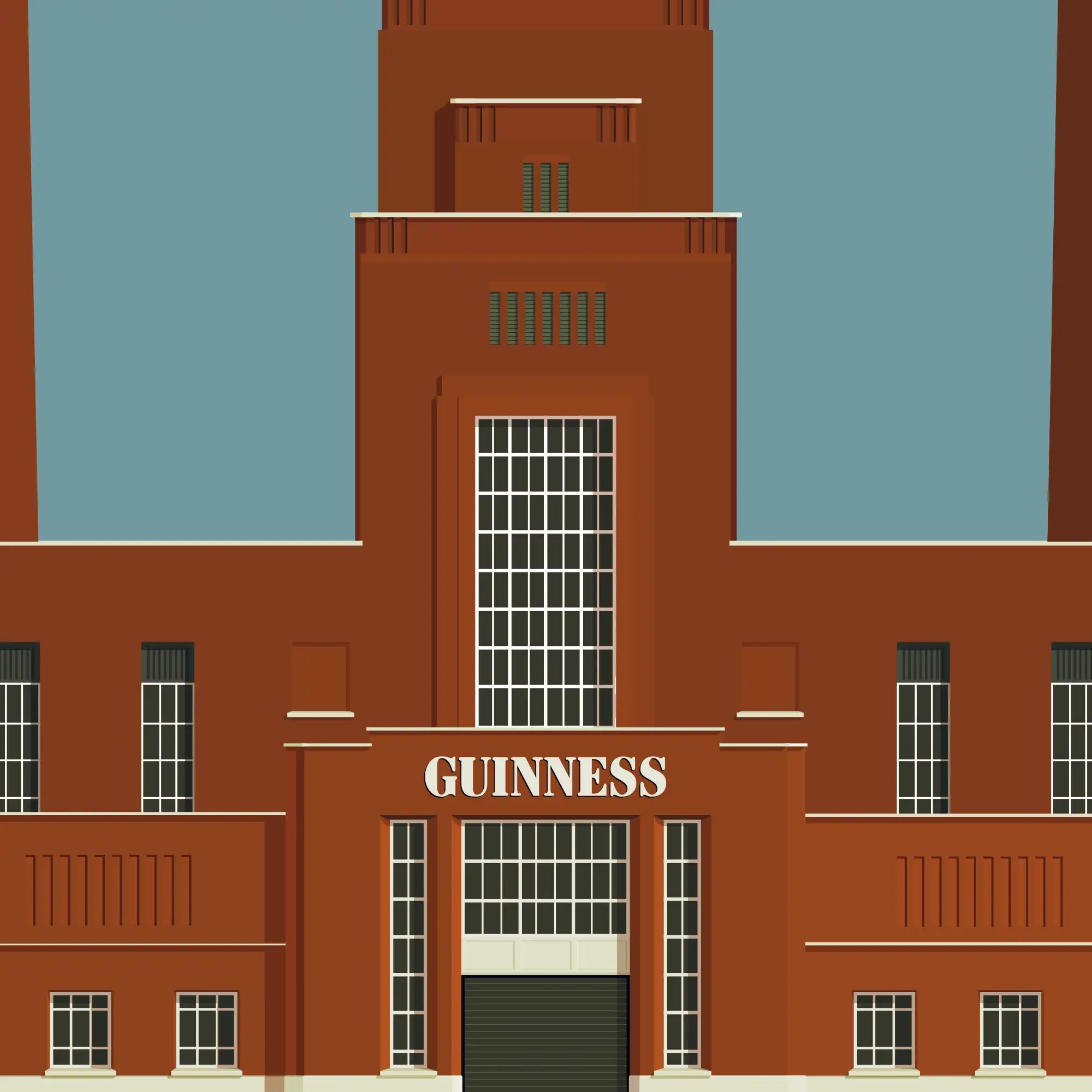 Detail showing contemporary illustration of the old Guinness Power Station in Dublin.