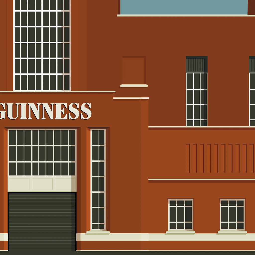 Detail showing contemporary illustration of the old Guinness Power Station in Dublin.