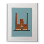 Framed wall art of the former Guinness Power Station, now headquarters of Roe&Co distillery in Dublin Ireland.