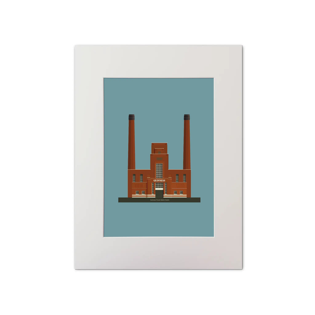 Mounted piece of wall art displaying the old Guinness brewery power plant in Dublin.