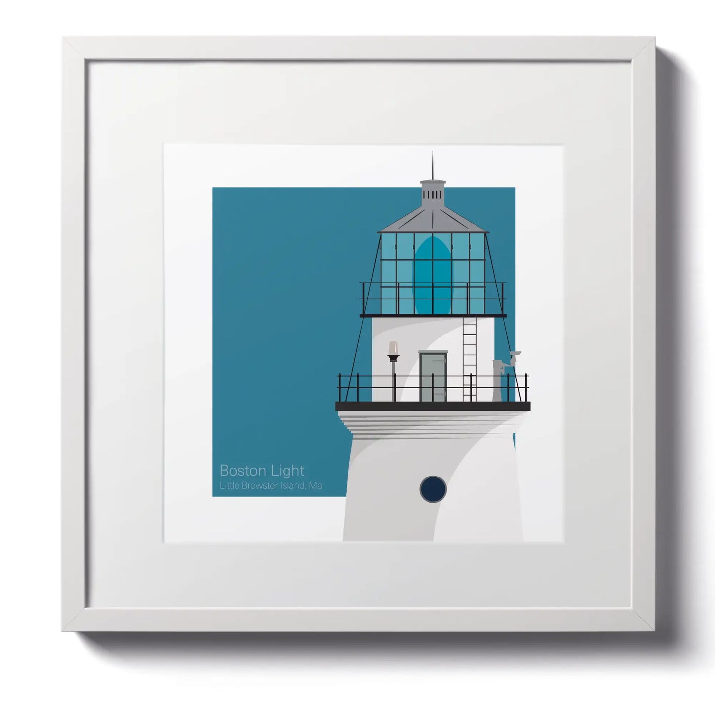 Large mounted print of Boston Light, MA, USA. A 12"x12" (30x30cm) unframed piece, perfect for a lighthouse lover’s collection.