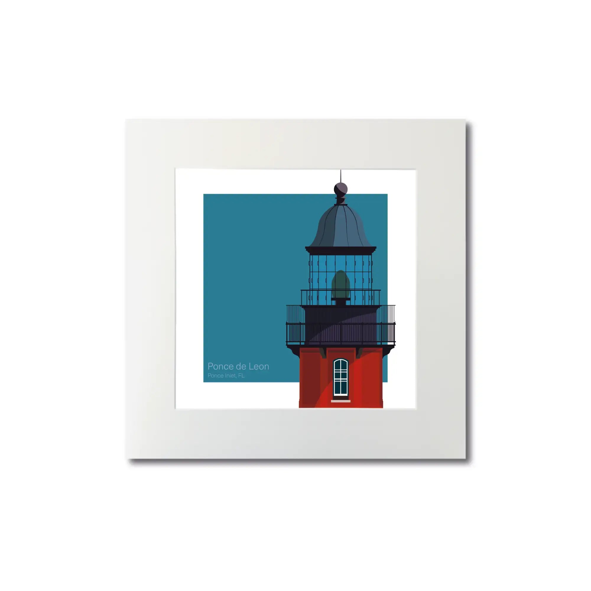 Mounted print of Ponce de Leon Lighthouse, FL, USA. Compact 8"x8" (20x20cm) unframed artwork with a minimalist feel.
