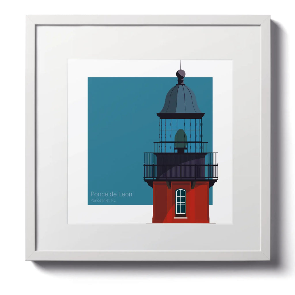 Large framed print of Ponce de Leon Lighthouse, FL, USA. A 12"x12" (30x30cm) framed print perfect for coastal decor.