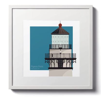 Large framed print of Pigeon Point Lighthouse, CA, USA. A 12"x12" (30x30cm) framed lighthouse illustration for home decor.