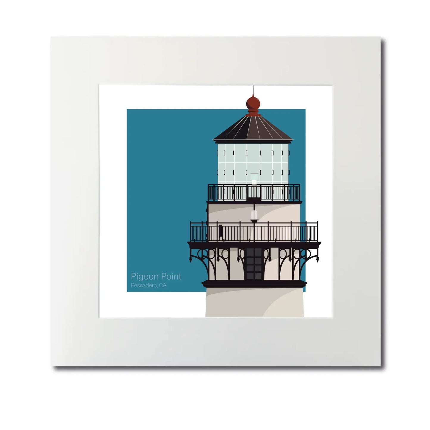 Large mounted print of Pigeon Point Lighthouse, CA, USA. A 12"x12" (30x30cm) unframed print, perfect for a coastal-themed room.