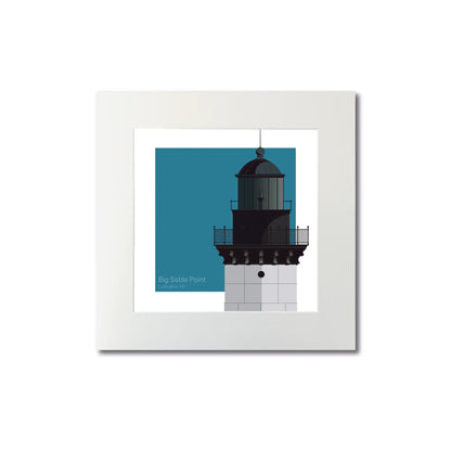 Mounted print of Big Sable Point Lighthouse, MI, USA. Modern 8"x8" (20x20cm) unframed lighthouse illustration.