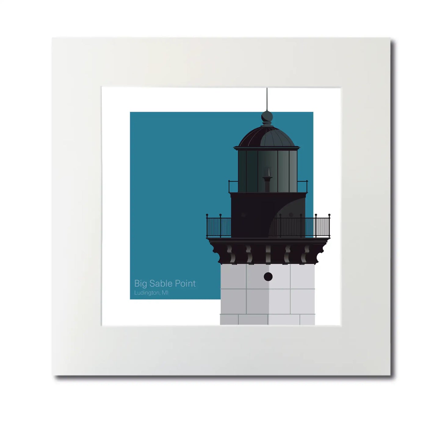 Large mounted print of Big Sable Point Lighthouse, MI, USA. 12x12 (30x30cm) unframed lighthouse artwork with a contemporary finish.