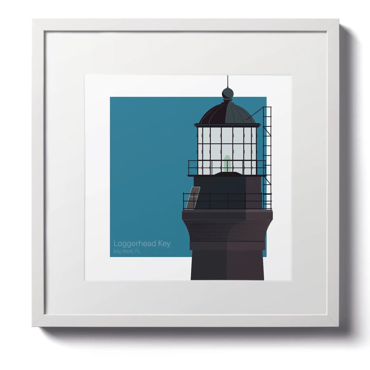 Large framed print of Loggerhead Lighthouse, FL, USA. A 12"x12" (30x30cm) framed print perfect for a nautical-themed space.