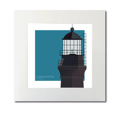 Large mounted print of Loggerhead Lighthouse, FL, USA. 12"x12" (30x30cm) unframed lighthouse print for maritime decor.
