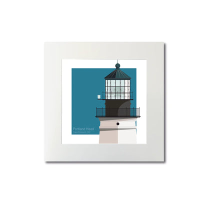 Mounted print of Portland Head Lighthouse, ME, USA. A compact 8"x8" (20x20cm) unframed design with a modern aesthetic.