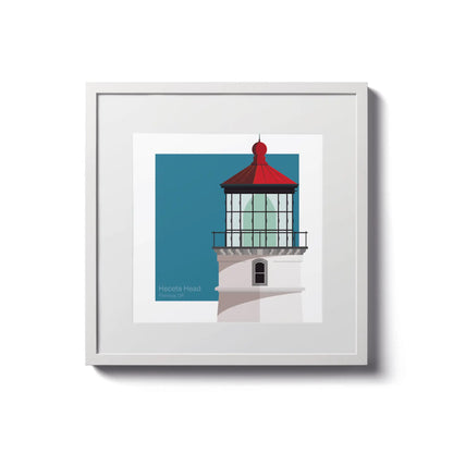 Framed print of Heceta Head Lighthouse, OR, USA. 8"x8" (20x20cm) white-framed lighthouse artwork perfect for small spaces.