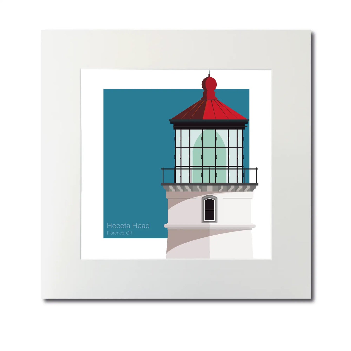 Large mounted print of Heceta Head Lighthouse, OR, USA. 12"x12" (30x30cm) unframed lighthouse print to complete a coastal decor theme.