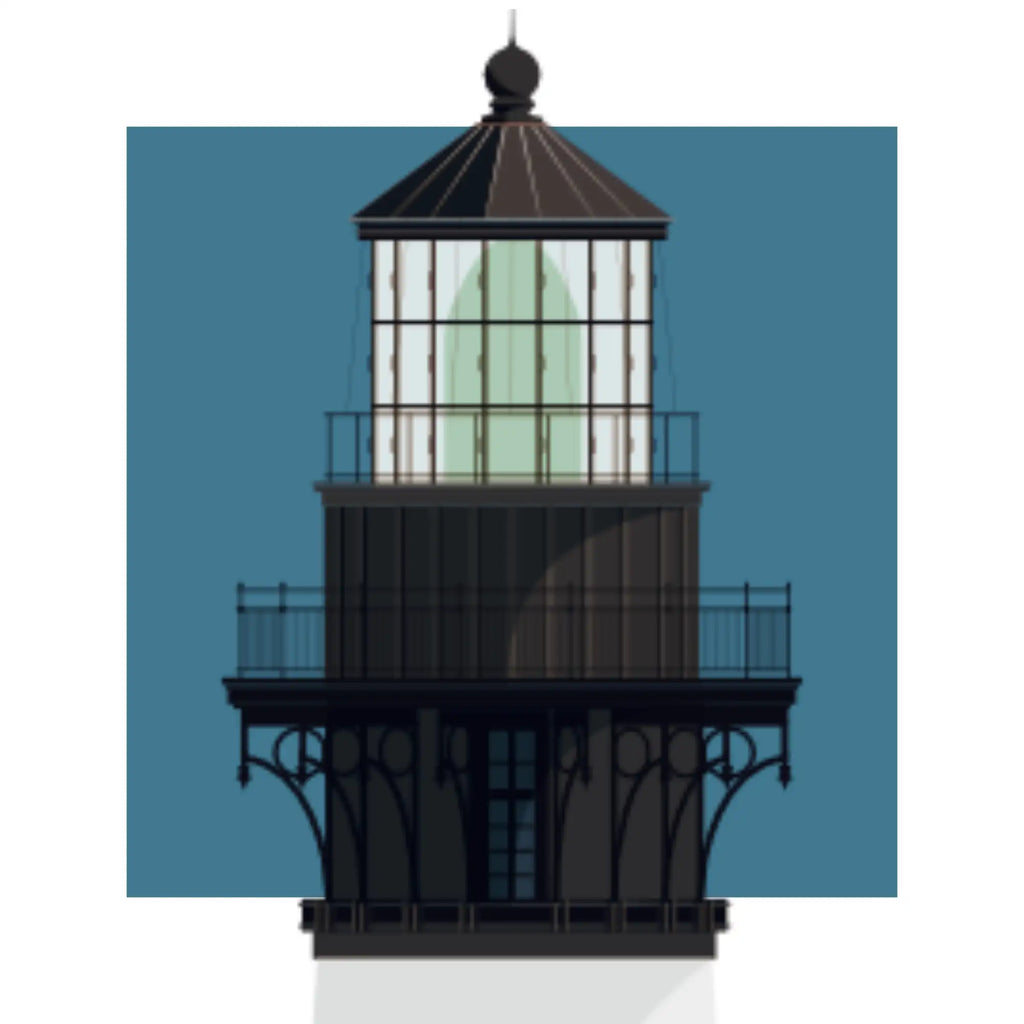 Close-up detail of the Heceta Head, Oregon,  USA, with aqua blue square backdrop.