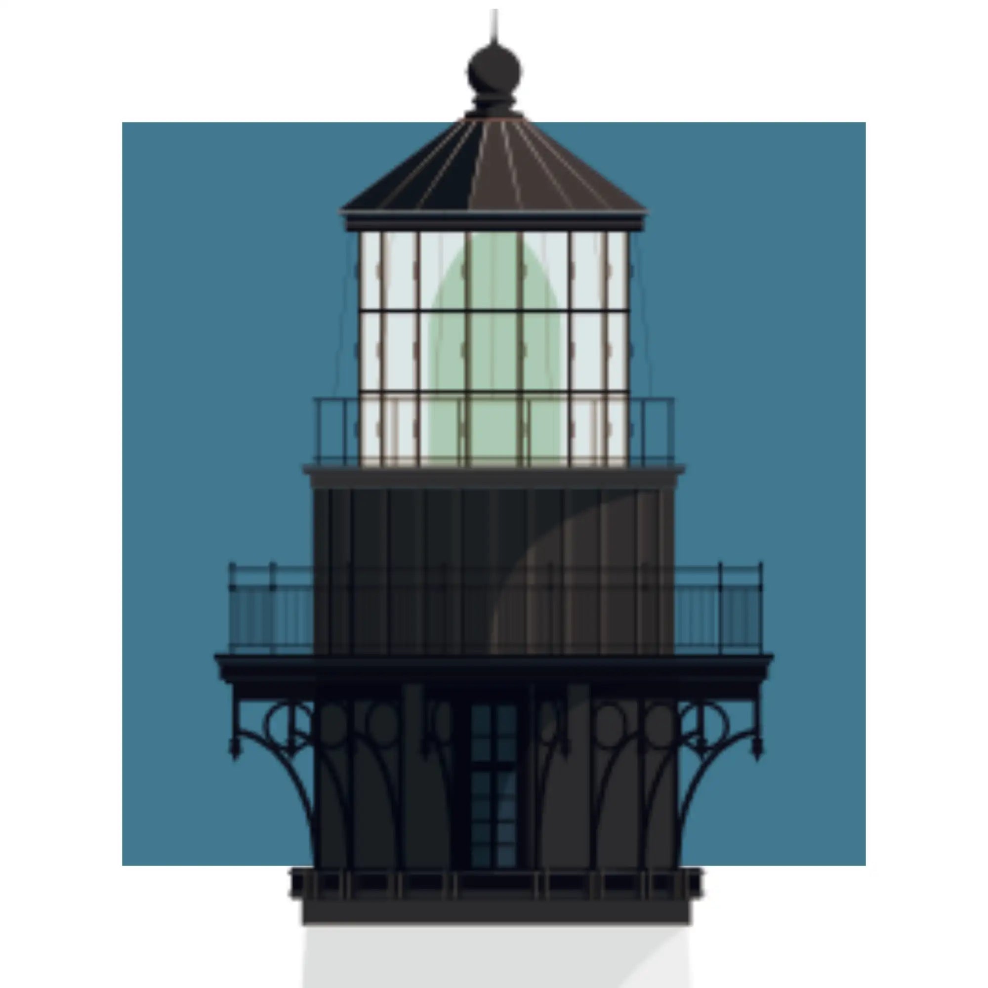 Close-up detail of the Heceta Head, Oregon,  USA, with aqua blue square backdrop.