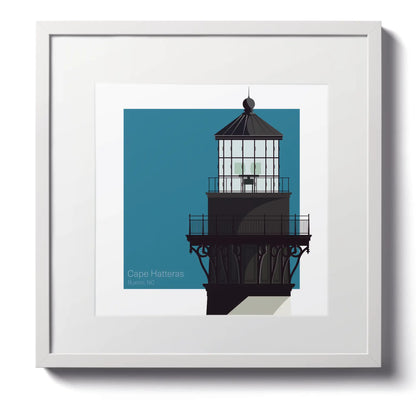 Large framed print of Cape Hatteras Lighthouse, NC, USA. A 12"x12" (30x30cm) framed lighthouse print ideal for coastal homes.