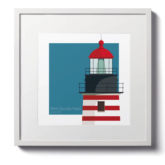 Large framed print of West Quoddy Head Lighthouse, ME, USA. A 12"x12" (30x30cm) framed nautical lighthouse print.