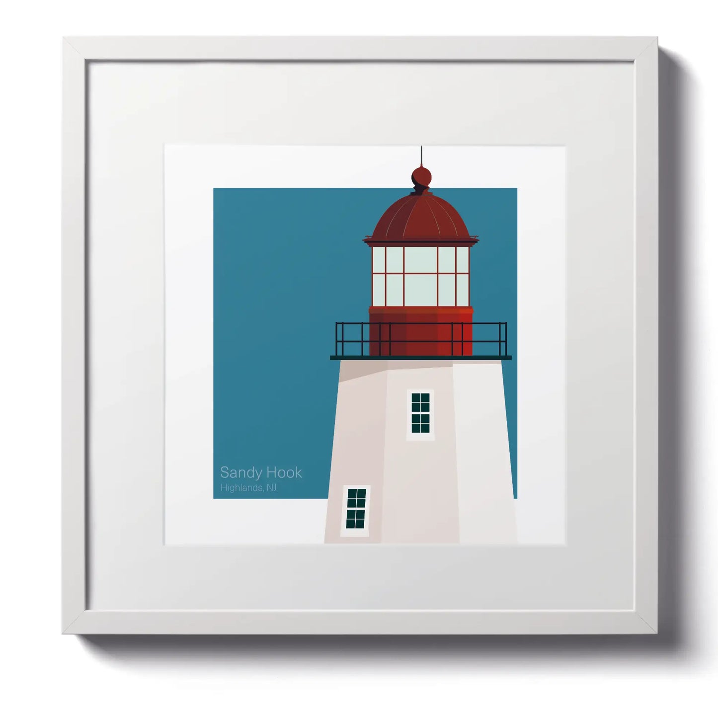 Large framed print of Sandy Hook Lighthouse, NJ, USA. A 12"x12" (30x30cm) framed lighthouse print for history lovers.