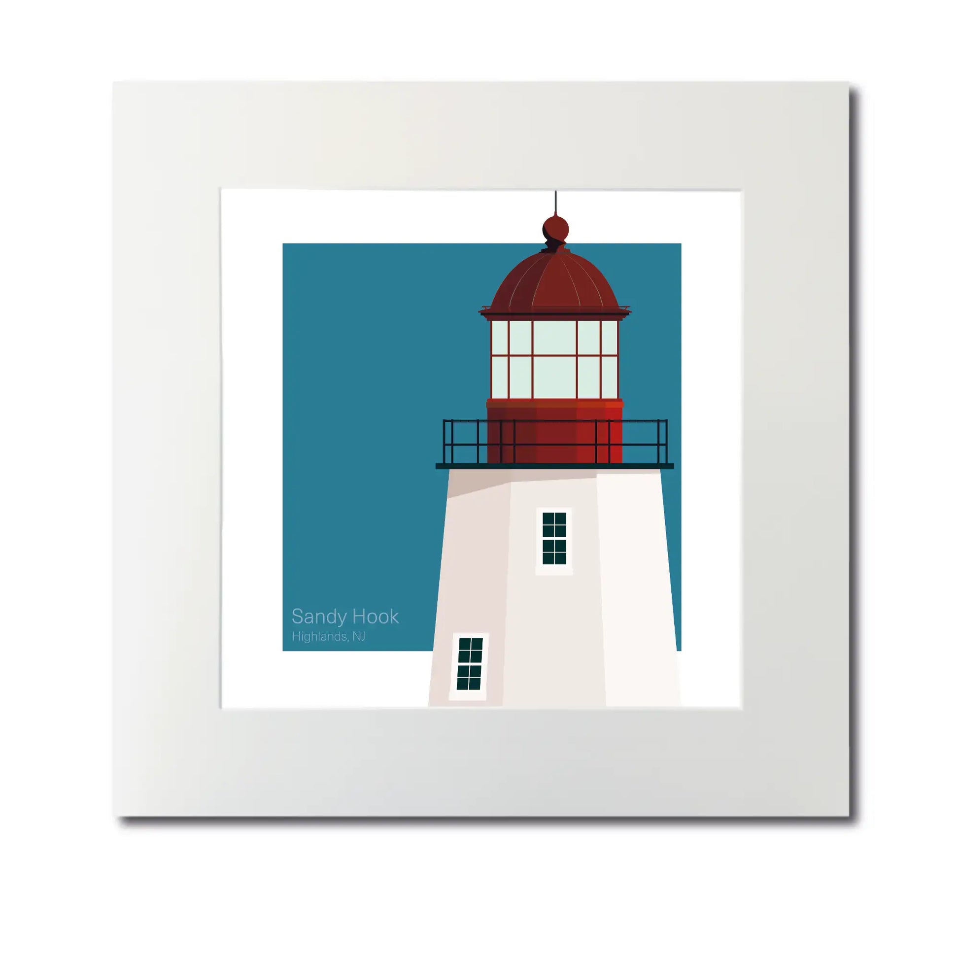 Large mounted print of Sandy Hook Lighthouse, NJ, USA. 12"x12" (30x30cm) unframed nautical print with vintage charm.