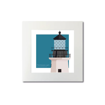 Mounted print of The Graves Lighthouse, MA, USA. 8"x8" (20x20cm) unframed artwork with a classic coastal aesthetic.