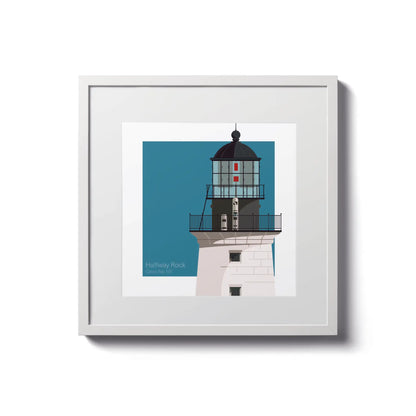 Framed print of Halfway Rock Lighthouse, ME, USA. 8"x8" (20x20cm) white-framed lighthouse artwork for coastal lovers.